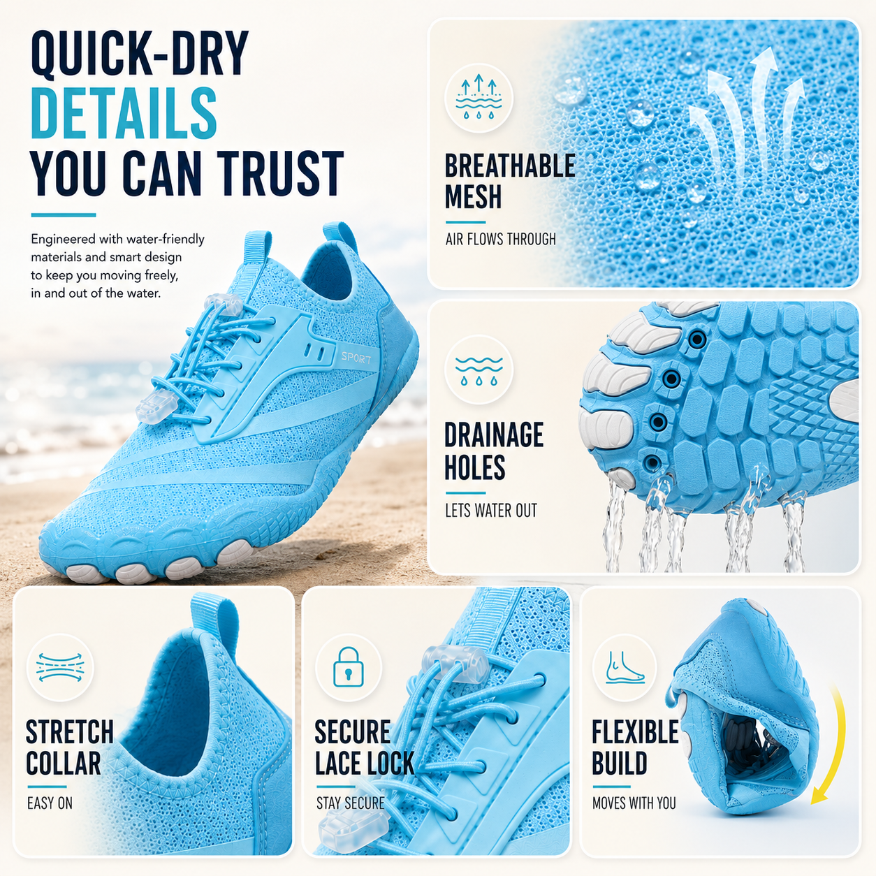 Naturnarr | Strideox Barfuß-Wasserschuhe | Schnelltrocknend rutschfest Strandschuh